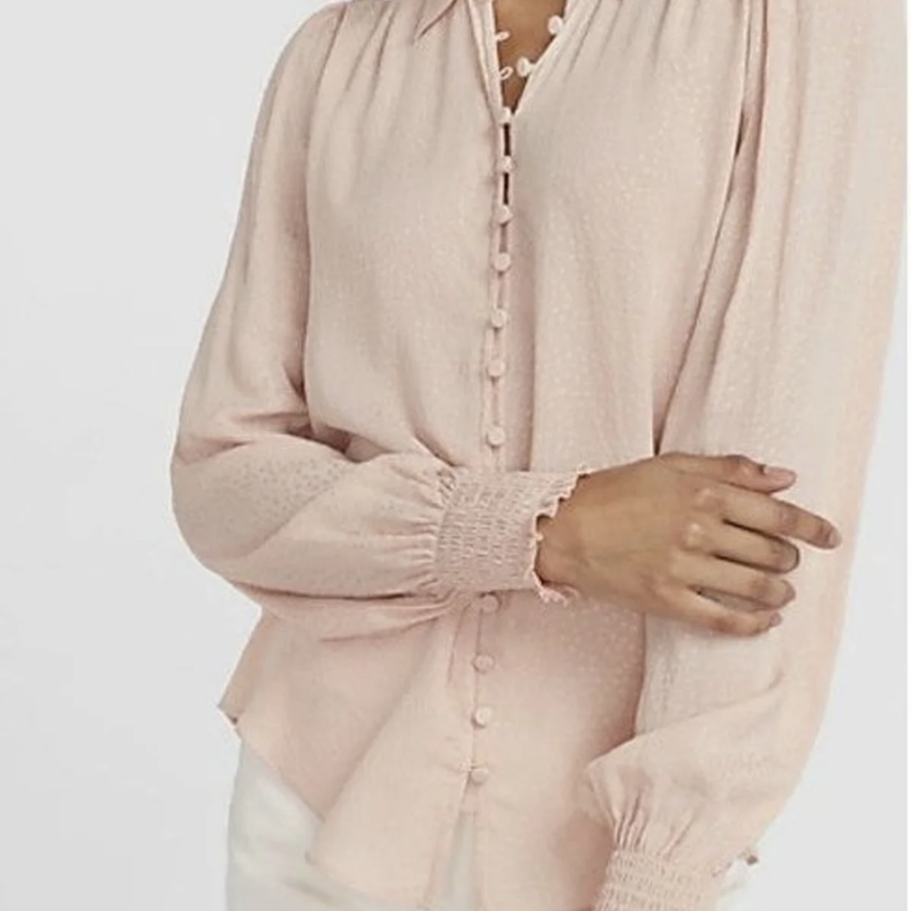 Express Polka-Dot Textured Button Closure Blouse